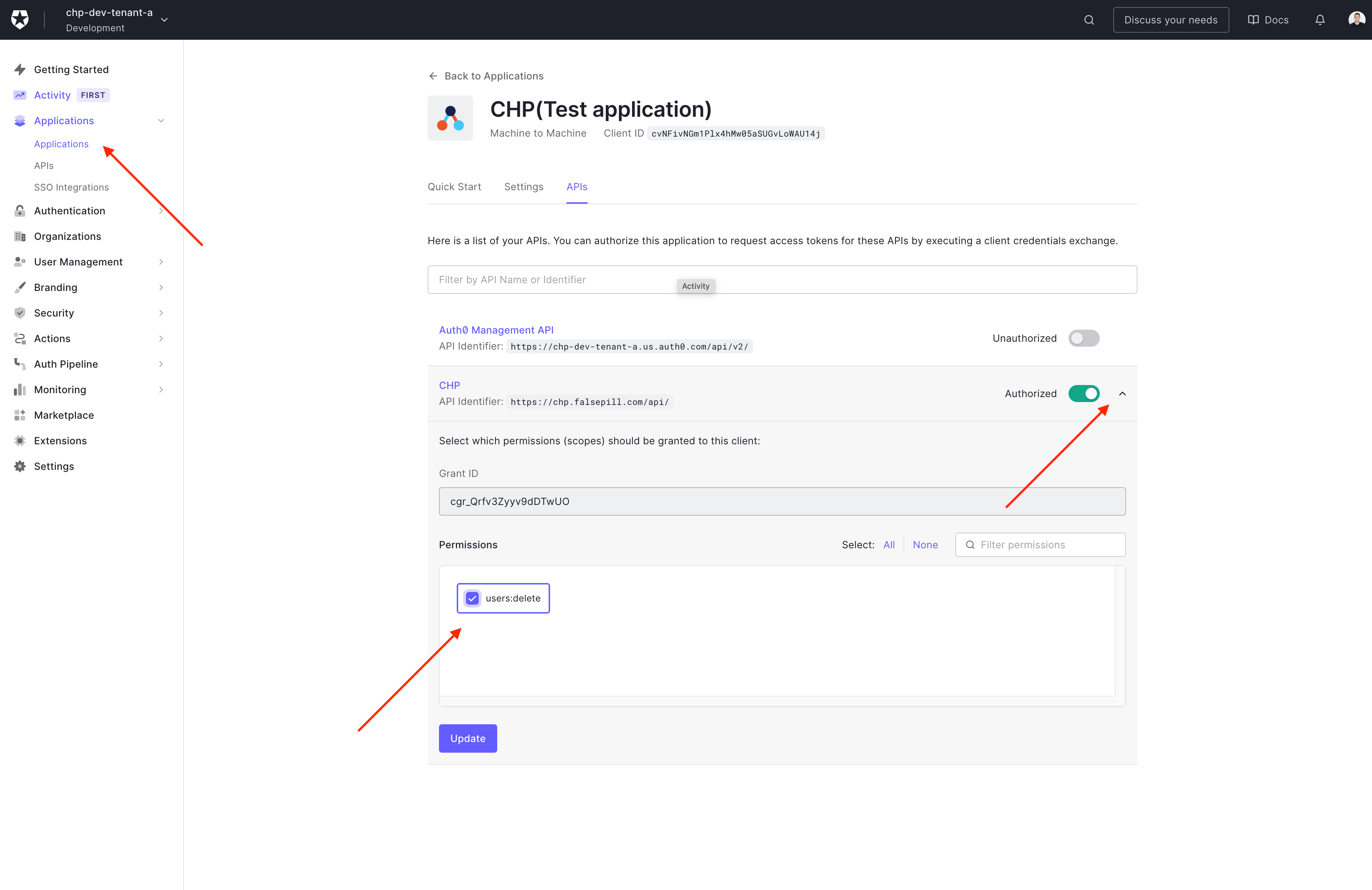 Assign permission to machine to machine client