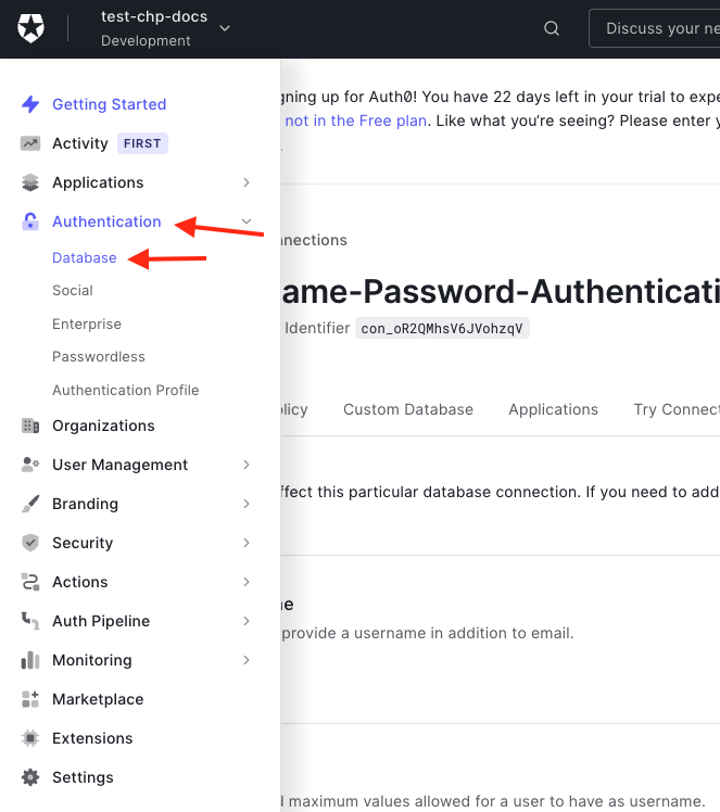 Navigate to Database Connections