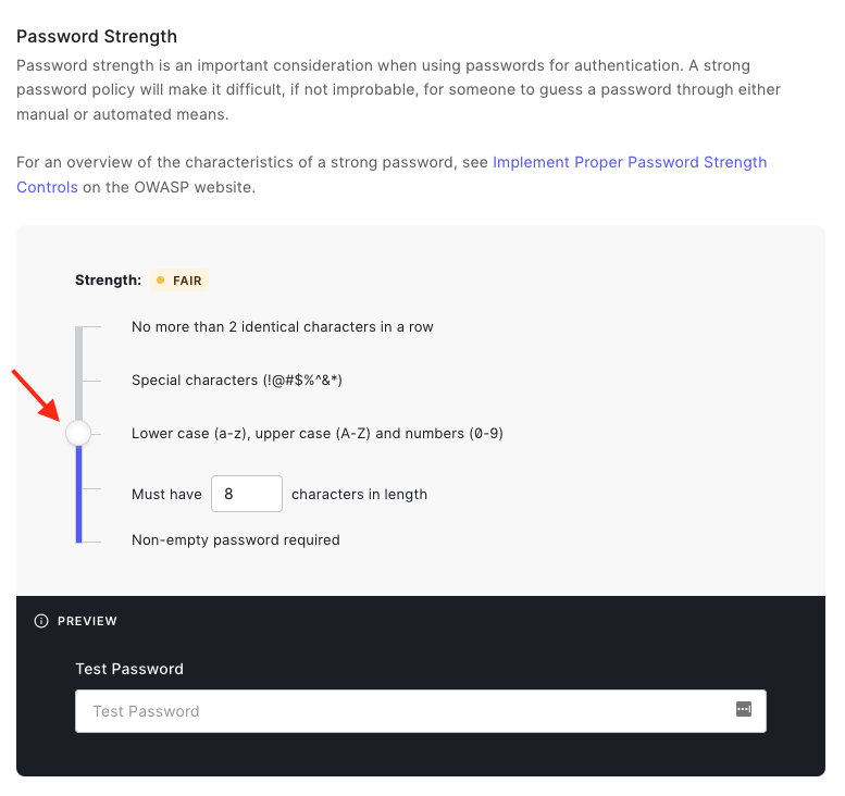 Set password strength